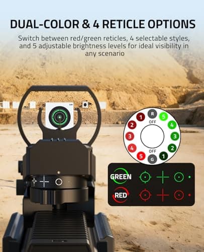 CVLIFE 1X22X33 Red Green Dot Sight and 3X Magnifier Combo, Motion Awake Multi-Reticle Circle Dot Open Reflex Sight with Flip-to-Side Magnifier, Absolute Co-Witness Mount for 21MM Picatinny - Thumbnail 3