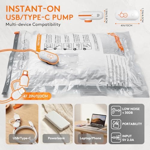 16 Packs Vacuum Seal Bags with USB/Type-C Pump, 3 Sizes Travel Vacuum Storage Bags for Clothing, Vacuum Packing Bags for Closet Organization, Bedding & Seasonal Storage - Thumbnail 2