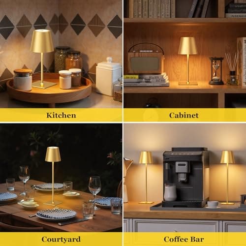 Kakanuo Gold Cordless Rechargeable Table Lamp 5000mAh Battery Operated Lamps, 3 Colors Stepless Dimming Touch Lamp for Living Room, Kitchen Counter, Dining, Outdoor Patio, 2 Pack - Thumbnail 6