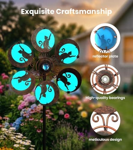 VUFOZ Wind Spinners Outdoor for Yard & Garden, Whimsical Cat Yard Spinner, Metal Wind Spinner with Reflective Acrylic Gem, Outdoor Decorations with Soft Nighttime for Lawn & Patio - Thumbnail 4