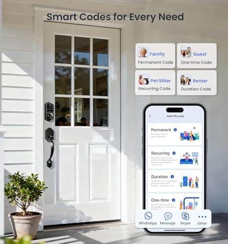 Veise VE017-H Fingerprint Smart Front Door Lock Set, App Control, 8-in-1 Keyless Entry Deadbolt with Zinc Alloy Handles, Emergency Power Port, Touchscreen Keypad, Auto Lock, Easy Install, Matte Black - Thumbnail 4