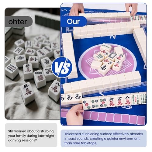 Blue Mahjong Mat for Table with 4 Racks - Anti Slip Mats for Card Poker Playing Board Game Tabletop Gaming - Noise Reduction Foldable Mah jongg Table Cover - Rectangle Mahjong Pad (32" x 32") - Thumbnail 6