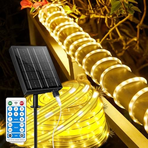 Larger Tube Solar Rope Lights 200LEDs Waterproof,Rechargeable Battery,Dual Charging,39FT Outdoor String Light,Remote-Control,for Pathway Patio Garden Palm Tree Christmas (Brighter - Warm White) - Image 1