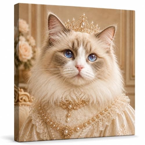 VYPEROCK Ragdoll Queen Canvas Wall Art, Elegant Royal Cat Portrait for Sophisticated Cozy Interiors, Luxury Pet Canvas Artwork for Living Room Bedroom, Made in USA, 14" L x 11" W - Image 1