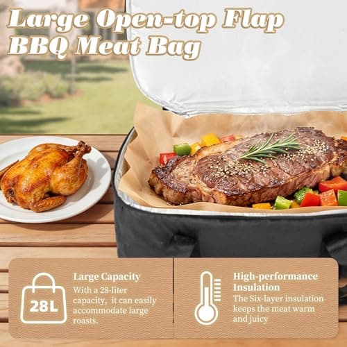 Nicemiya BBQ Blanket for Resting Meat, Insulated Meat Bag, Blanket for Smoker Brisket Pork Shoulder Turkey, Pefect Gift for Grill Lover Birthday Christmas for Men (Black Leak-Proof Vinyl) - Thumbnail 3