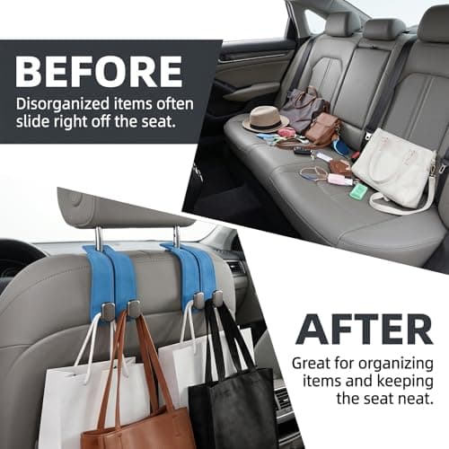 Flimjibg Car Seat Headrest Storage Hooks - 2 Pack Dual Hangers Design Organization Accessories, Car Interior Gadgets to Add Extra Holder and Hook for Purses,Bags,Coat and Handbag - Thumbnail 5