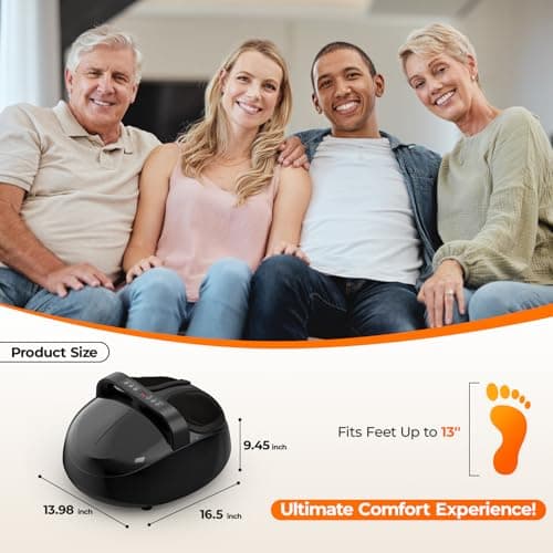 HTM Foot Massager with Heat, 5 Modes & 9-Level Intensity & 3-Speed Vibration, Shiatsu Kneading & Rolling Compression, with Remote & Portable Handle, Fits Up to Men's Size 13, Gift for Women Men - Thumbnail 6