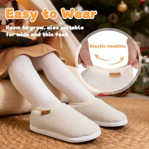 Toddler Boys Girls Slippers Indoor House Shoes Non-Slip Slip-On Baby Kids Fuzzy Warm Woolen Bedroom Slipper Cozy Lightweight Walking Shoes for Home Outdoor Winter Unisex Beige Toddler 6 - Thumbnail 6