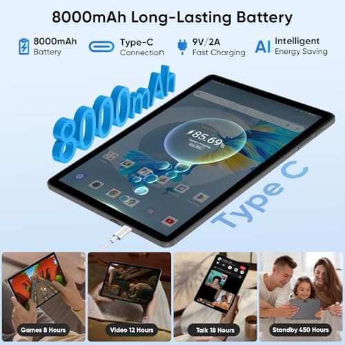 JUNINKE Tablet 11 Inch, Android 16, 32GB RAM+256GB Octa-Core, 8000mAh Battery, 1280 * 800 Touch Screen, 5+8MP Dual HD Camera (Black Case and Keyboard) - Thumbnail 4