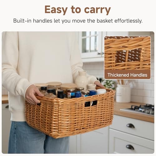 StorageWorks Pantry Baskets, Willow Storage Baskets for Organizing, Shelves, Pantry Organizers and Storage, Light Brown, 16 ½"L x 13"W x 7 ½"H - Thumbnail 3