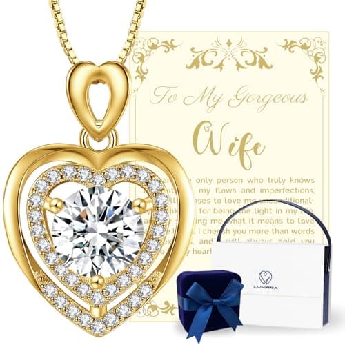 Moissanite Necklace for Women, 2Ct Yellow Gold Heart Pendant Necklace Gifts for Wife, 18K Gold Plated S925 Sterling Silver, Anniversary Jewelry Present for Wife, Birthday Gifts for Girlfriend, Mom - Image 1