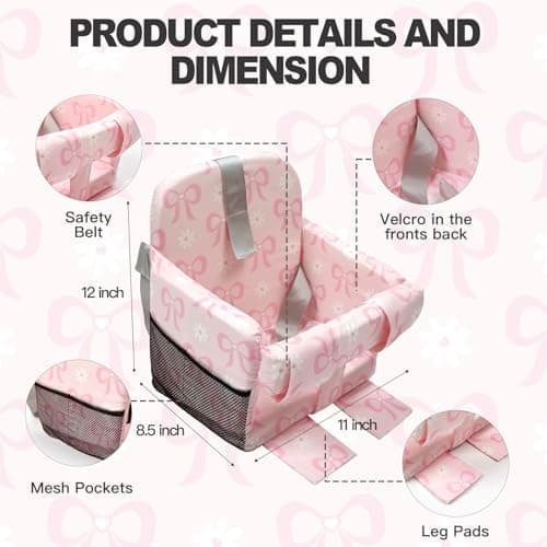 Padded Shopping Cart Cover for Baby Boy & Girl, High Chair Cover for Restaurant Seat, Machine Washable Infant Toddler Buggy Seat Cover (Pink Bow) - Thumbnail 2