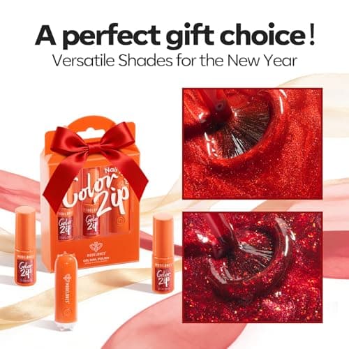 Modelones Red Glitter Gel Nail Polish Kit with UV Light, One Step Gel Polish Set No Need Base Top Coat, 3 in 1 Set Cherry Mocha Glitter Soak Off Led Nail Lamp Manicure DIY New Year Gift - Thumbnail 5