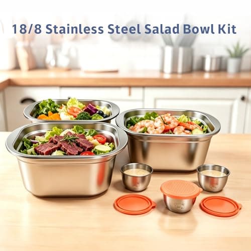 Stainless Steel Salad Bowl with Lid, 75oz 3 Pack Salad Container for Lunch - Thumbnail 3