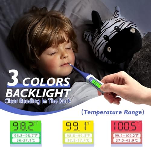 8s Fast Reading Oral Thermometer for Kids and Adults, Baby Digital Thermometer with 3 Color Backlit and Fever Alarm Medical FDA Basal Thermometer for Oral, Rectal, Underarm - Thumbnail 4