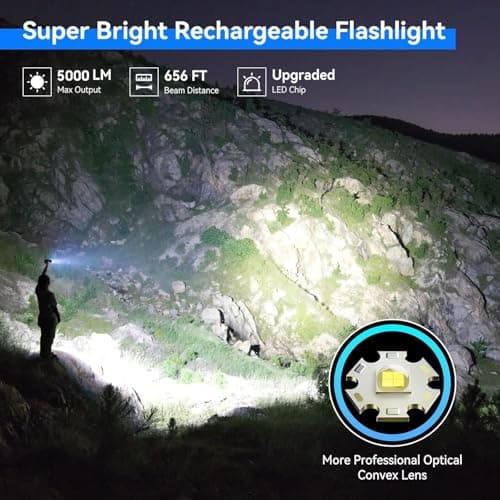 LETMY Rechargeable Flashlights High Lumens, 2 Pack 5000 Lumens Super Bright LED Tactical Flashlight, 3 Modes Samll Powerful Flash Lights with Clip, Waterproof Flashlights for Home Emergency Camping - Thumbnail 2
