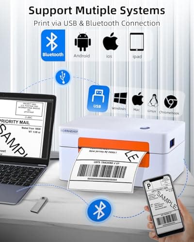 BORN4SHIP Bluetooth Shipping Label Printer, 4x6 Thermal Printer for Shipping Packages, for Small Business, Widely Used for Amazon, iPhone, Android, iPad, Windows, macOS (Orange) - Thumbnail 3