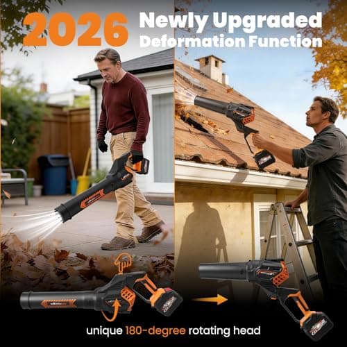 maXpeedingrods Leaf Blower Cordless, 650CFM Electric Leaf Blower with 2 x 4.5Ah Batteries & Fast Charger, 180° Deformation Blower, Lightweight Leaf Blower for Lawn Care, Garden, Patio & Outdoor Clean - Thumbnail 2
