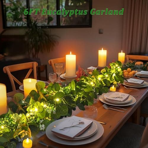 N&T NIETING 4 Pack Artificial Eucalyptus Garland with Lights, 6FT Artificial Greenery Garlands, Battery Operated Twig Vine for Room Stairs Mantle Wedding Holiday Easter Decoration Indoor Outdoor - Thumbnail 2