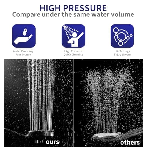 Magnetic Handheld Shower Head with Filter， High Pressure 10-Spray-Mode Detachable Shower Head with 60-Inch Hose, Powerful Hand Held Shower Head for Low Water Pressure（Matte Black） - Thumbnail 5