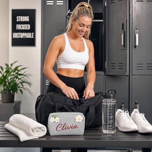 KEQHAULI Personalized Seersucker Makeup Bag – Custom Embroidered Name Cosmetic Bag, Monogram Toiletry Pouch for Women, Bridesmaid Bridal Proposal Gift, Travel Organizer for Mom, Best Friend - Thumbnail 6
