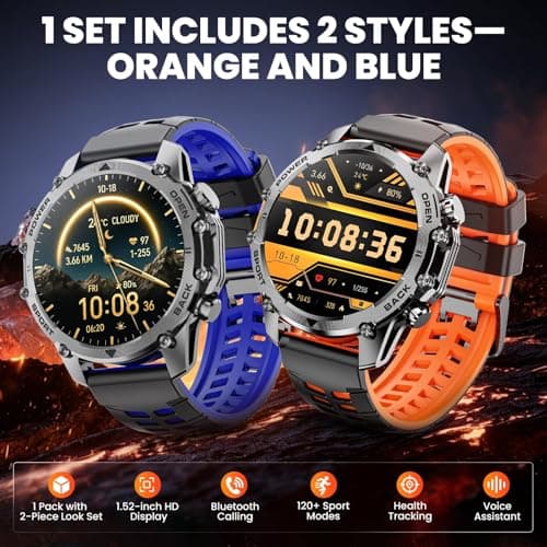 Hwagol Smart Watches for Men (Call/Notification),1.52''HD Military Smart Watch with Heart Rate/Sleep Monitor/Pedometer for Android and iOS,DIY Design Fitness Tracker,1 Pack with 2-Piece Look Set - Thumbnail 2