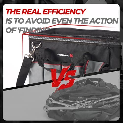 IRONLAND 16.5 Inch Hard & Sturdy Bottom Tool Bag Organizer for Men, Waterproof Heavy Duty Tool Bag with Handle & Large Zipper, Ideal for Mechanics Electrician Handyman Hvac, Great Gift for Dad - Thumbnail 5