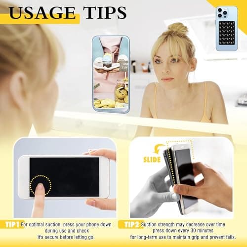 ZB.soar Suction Phone Case Mount, Silicone Hands Free Phone Accessory Holder, Mirror Shower Phone Holder, for Tiktok Videos and Selfies (Black) - Thumbnail 3