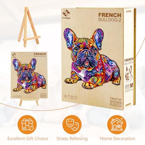 Wooden Puzzles for Adults, French Bulldog Wooden Jigsaw Puzzle, Unique Animal Shaped Wood Puzzles Adult, Birthday Gifts for Friends/Family/Puzzle Lovers, Home Decor(S-8.5 * 8.1in 100pcs) - Thumbnail 6