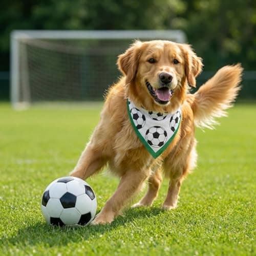 Soccer Pattern Dog Bandana for Large Medium Small Dogs Triangle Dog Neck Bandana for Game Day, Sport Themed Dog Costume Accessories, Green & White Football Style - Thumbnail 3
