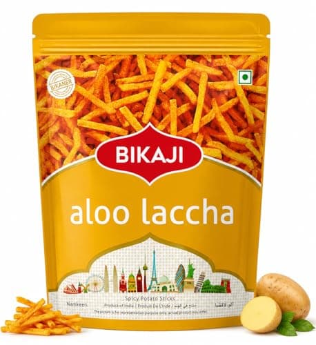 Bikaji Aloo Lachha 200g (7 oz), Authentic Indian Potato Lachha Namkeen Snacks. Crispy Spiral Potato Sev with Mild Spices, Light Tangy Tea-Time Snack, Vegetarian Snack for Everyday Munching