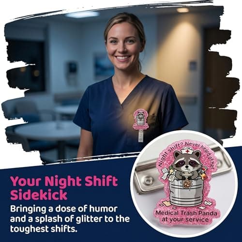 Retractable Badge Reel with Alligator Clip, Heavy Duty, Cute Funny ID Name Tag Holder for Nurses, Doctors, Teachers, and Office (Pink-Medical Trash Panda) - Thumbnail 6