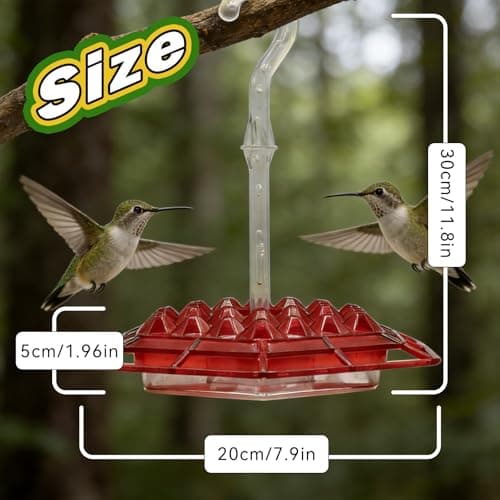 Hummingbird Feeder for Outdoors Bee-Proof & Leak-Proof, Features 32 Feeding Ports, Drip-Free, Easy to Clean and Refill, Attract Humming Birds Feeder Plastic with Ant Moat & Hook (Red-1PC) - Thumbnail 6