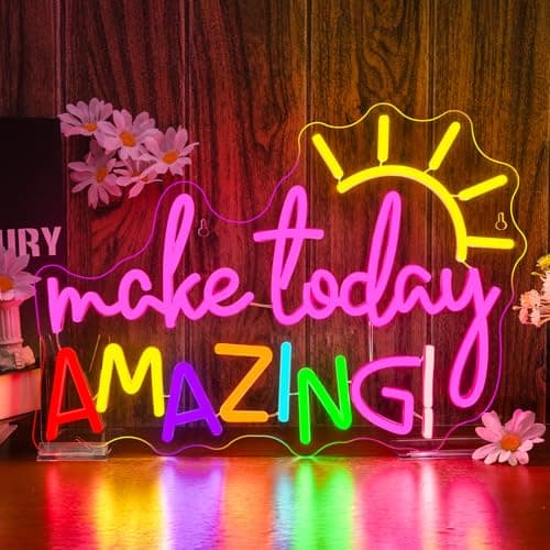 Make Today Amazing Neon Sign Classroom Wall Decor Reading Neon Signs with Sunrise LED Lights for Bedroom Reading Corner Lights Up Sign for Library Study Office LED Gift for Teens Teachers - Image 1