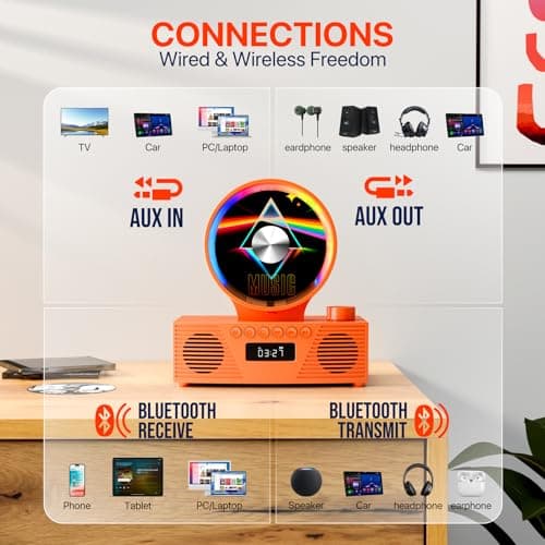 Retro Portable CD Player for Home Decor, CD Player with Speakers, Bluetooth/Battery/Remote, Desktop Vintage CD Players for Kids to Seniors, Combo with Radio/USB Driver/Stereo Sound/AUX/Timer - Thumbnail 6