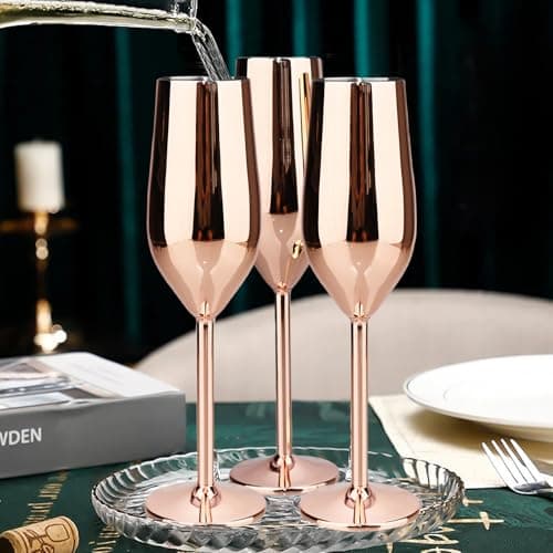 TJ Unbreakable 8 Oz Stainless Steel Champagne Flutes (4 Pack)- Rose Champagne Glasses - Reusable Indoor Outdoor Drinkware - Keeps Drink Cool for Longer - Gift Idea - Thumbnail 4