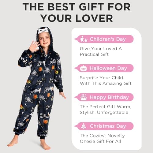 OLAOLA Halloween Family Matching Pajamas Skeleton Sleepwear Flannel Holiday Onesie Hooded Novelty Pjs - Thumbnail 6