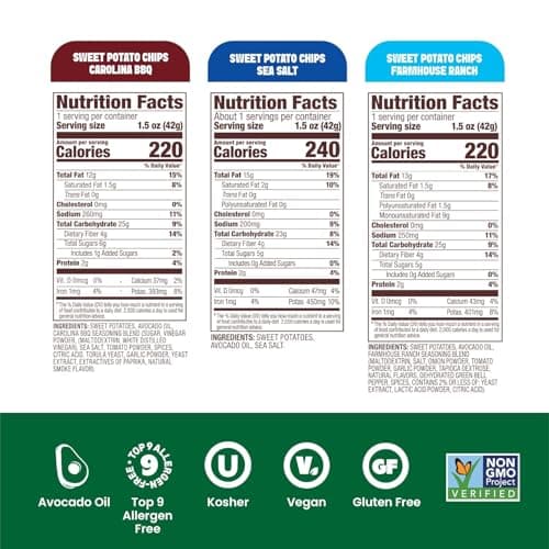 Jackson’s Sweet Potato Kettle Chips Avocado Oil Variety Pack made with Premium Oils (1.5 oz, Pack of 10) Sea Salt, Ranch and BBQ Flavors - Allergen-friendly, Gluten Free, Vegan - Thumbnail 2