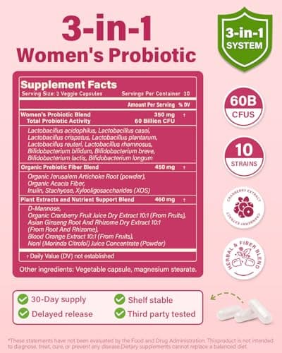 Anven Health Probiotics and Organic Prebiotics for Women pH Balance & Digestion- 60 Billion CFU Vaginal Probiotics with Cranberry D-Mannose, Vegan & Non-GMO for Urinary Tract & Immune | 90 Caps - Thumbnail 2