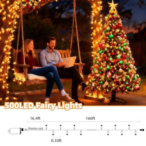 AHAWILL Warm White Christmas Lights Outdoor,166FT 500LED String Lights with 8 Modes,Christmas Tree Lights Indoor Plug in,Waterproof Twinkle Fairy Lights for Party,Classroom,Home Decor - Thumbnail 5