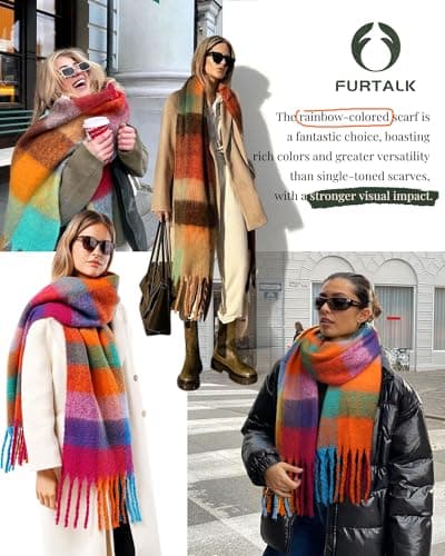 FURTALK Winter Scarf for Women, Oversized Plaid Chunky Thick Blanket Scarves Warm Colorful Cold Weather Long Wrap - Thumbnail 4