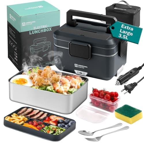 Annie & Mia Design Electric Lunch Box for Adults, 100w 3.5L 2-Layer Portable Food Warmer, Dual Mode 2.5L + 1L Heated Lunch Box for Adults, Home/Car/Office/Truck Use, Lonchera Eléctrica Portátil - Image 1