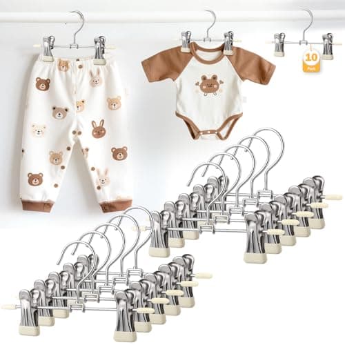 Mity rain 10-Pack Baby Hangers - 360° Rotatable Silicone Clip Kid Hanger, Space-Saving Toddler Hangers,Premium Stainless Steel, Ideal for Newborn & Children Wardrobe Organization.