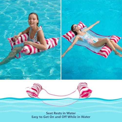 Jasonwell Inflatable Pool Floats Adult - Fabric Pool Hammock Floaties Water Hammock Lake Beach Floating Lounger Chair Swimming Pool Noodles Mesh Party Floaty Toys Fun for Adults Heavy Duty (Rose) - Thumbnail 5