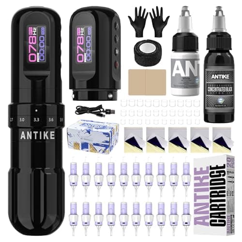 ANTIKE Cordless Tattoo Gun Kit with 7 Adjustables Strokes and 2 pcs * 1600 mAh Tattoo Batteries,Tattoo Kit Complete with Needles Cartridges, Inks and Tattoo Accessories AK-TKE551A-1 - Image 1