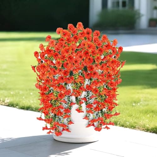 Artificial Flowers for Outdoors Decoration, 4Pcs Fake Hanging Flowers Morning Glory UV & Fading Resistant, Artificial Faux Plants Deocr for Home Porch Patio Balcony Planter Yard Garden Farmhouse - Image 1