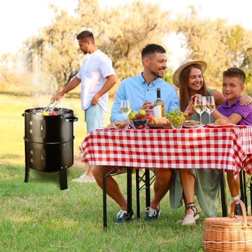 RYHOFOUD T001-2 19-inch BBQ Charcoal Smoker, Heavy Duty Round Smoking-Vertical Multi-Layer Pellet Smoker for Meats-Offset Charcoal Grill with Thermometer, Black - Thumbnail 6