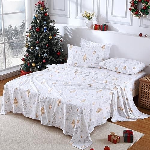 CAROMIO Christmas Bed Sheets King, Soft Brushed Microfiber Bed Sheet Set, 16 Inches Deep Pocket Fitted Sheet Winter Holiday Sheets Set (Tree, King) - Thumbnail 2