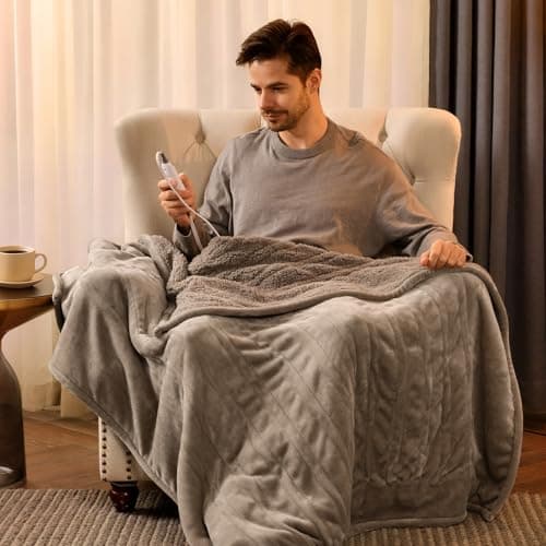 Bearhug Electric Throw Blanket 50" x 60", Reversible Velvet & Sherpa Heated Throw, 6 Heating Levels & 4H Auto Off, Over-Heat Protect, ETL Certification, Machine Washable - Image 1