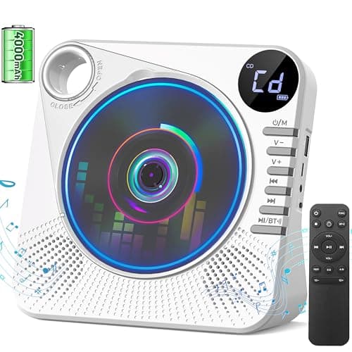Portable CD Player with Bluetooth, 4000mAh Recheageable Desktop CD Players for Home, CD Music Player with Speakers,Remote Control,LCD Display, AUX, USB, Headphone Jack - Image 1